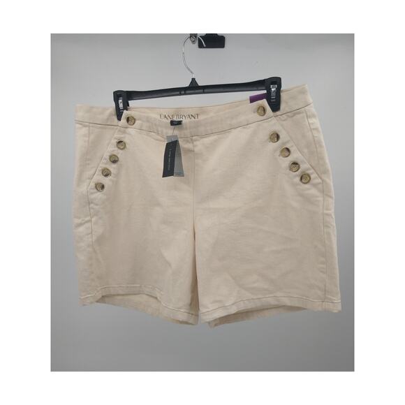 Lane Bryant Sailor Shorts Plus 18 Side‎ Button High Rise Stretch Denim Ivory - Picture 1 of 8